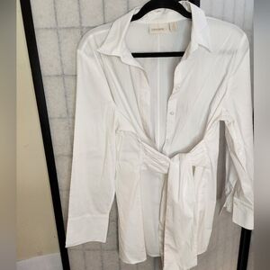 Wrap cotton button-down blouse